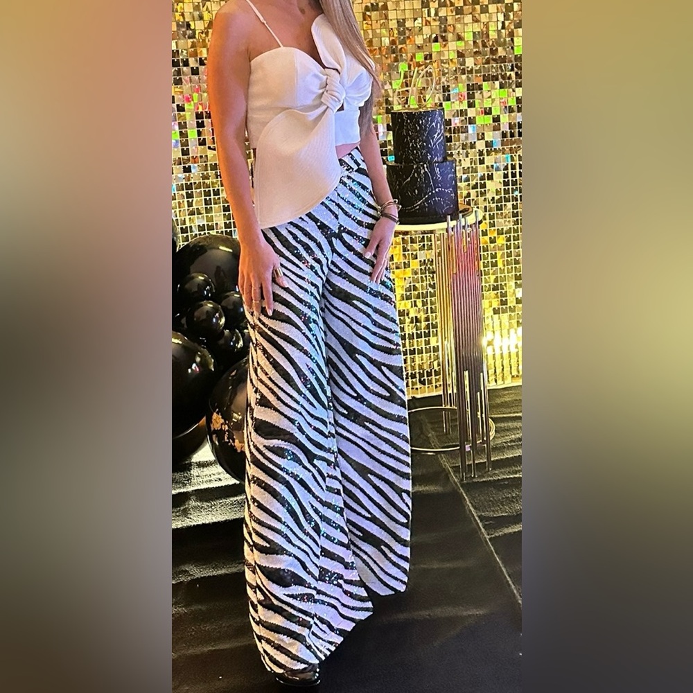 Glamorous Zebra Sequin Wide-Leg Pants